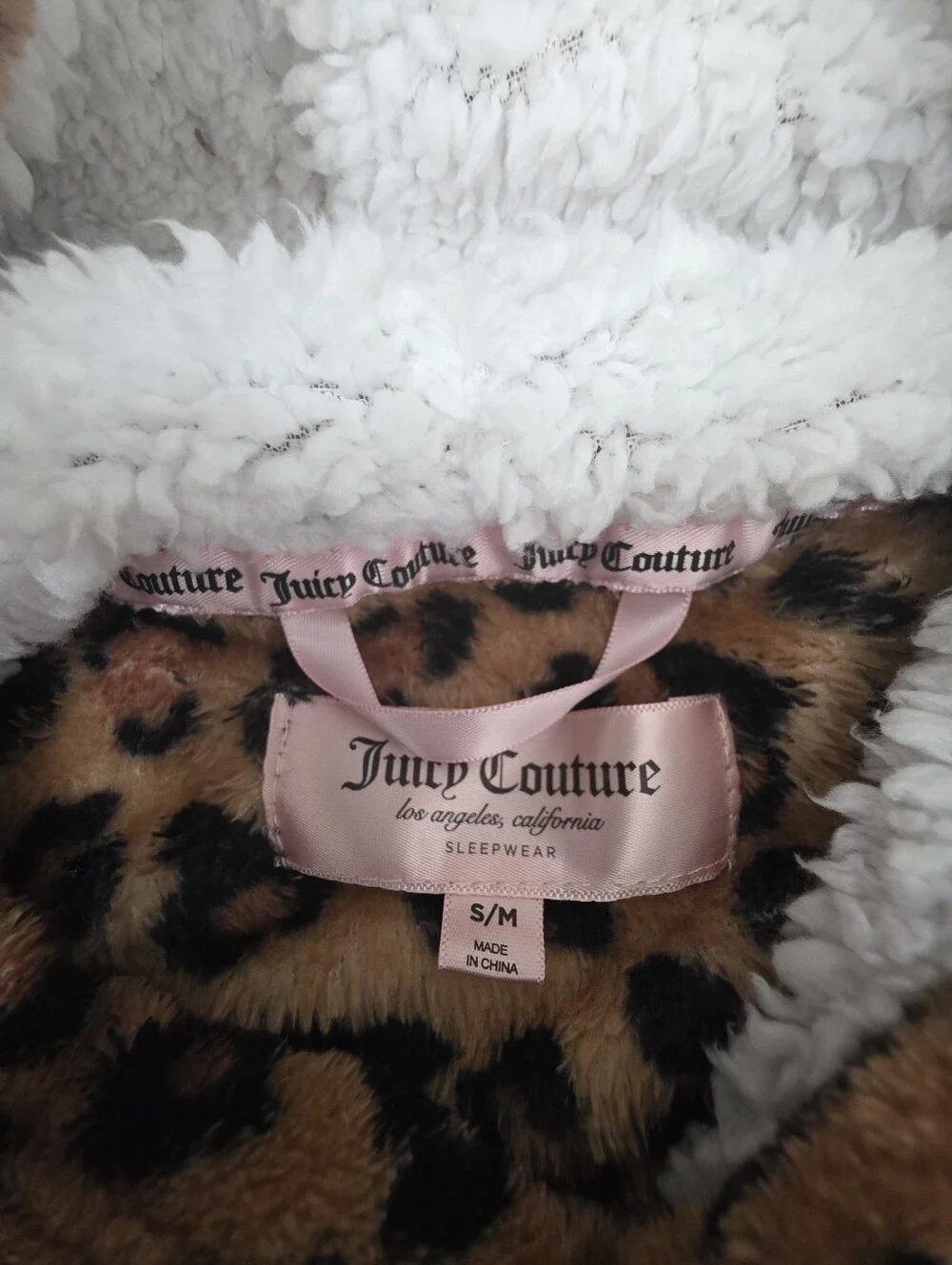 Juicy Couture S/M Leopard Print Plush Hooded Sleepwear Sherpa Lounge Dress